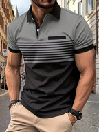 Polo rayé homme à manches courtes, sept coloris, du S au 3XL, gris