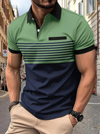 Polo rayé homme à manches courtes, sept coloris, du S au 3XL, vert militaire