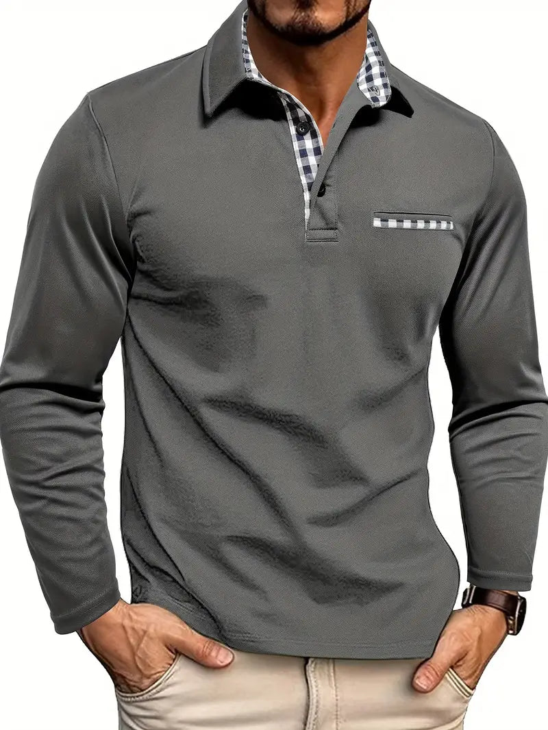 Polo homme à manches longues pour l'été, cinq coloris, du S au 2XL, gris