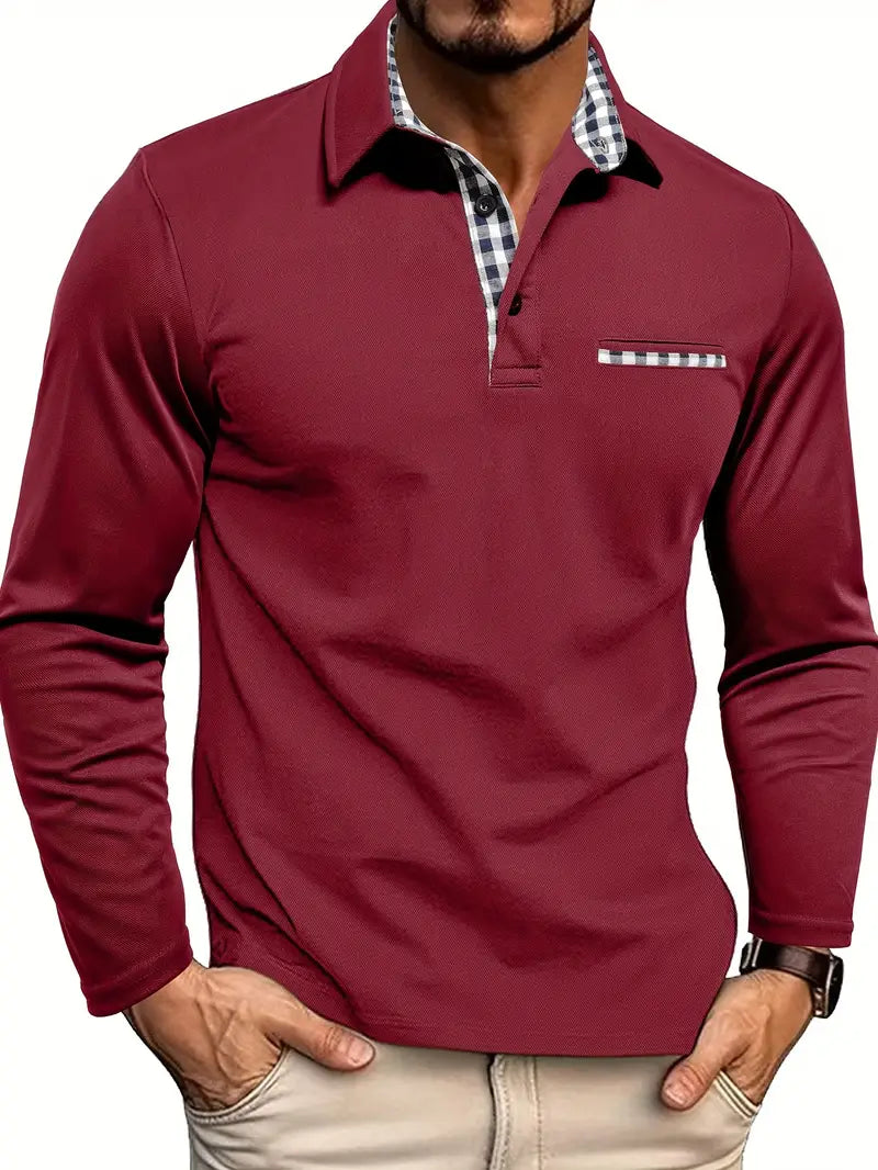 Polo homme à manches longues pour l'été, cinq coloris, du S au 2XL, bordeaux