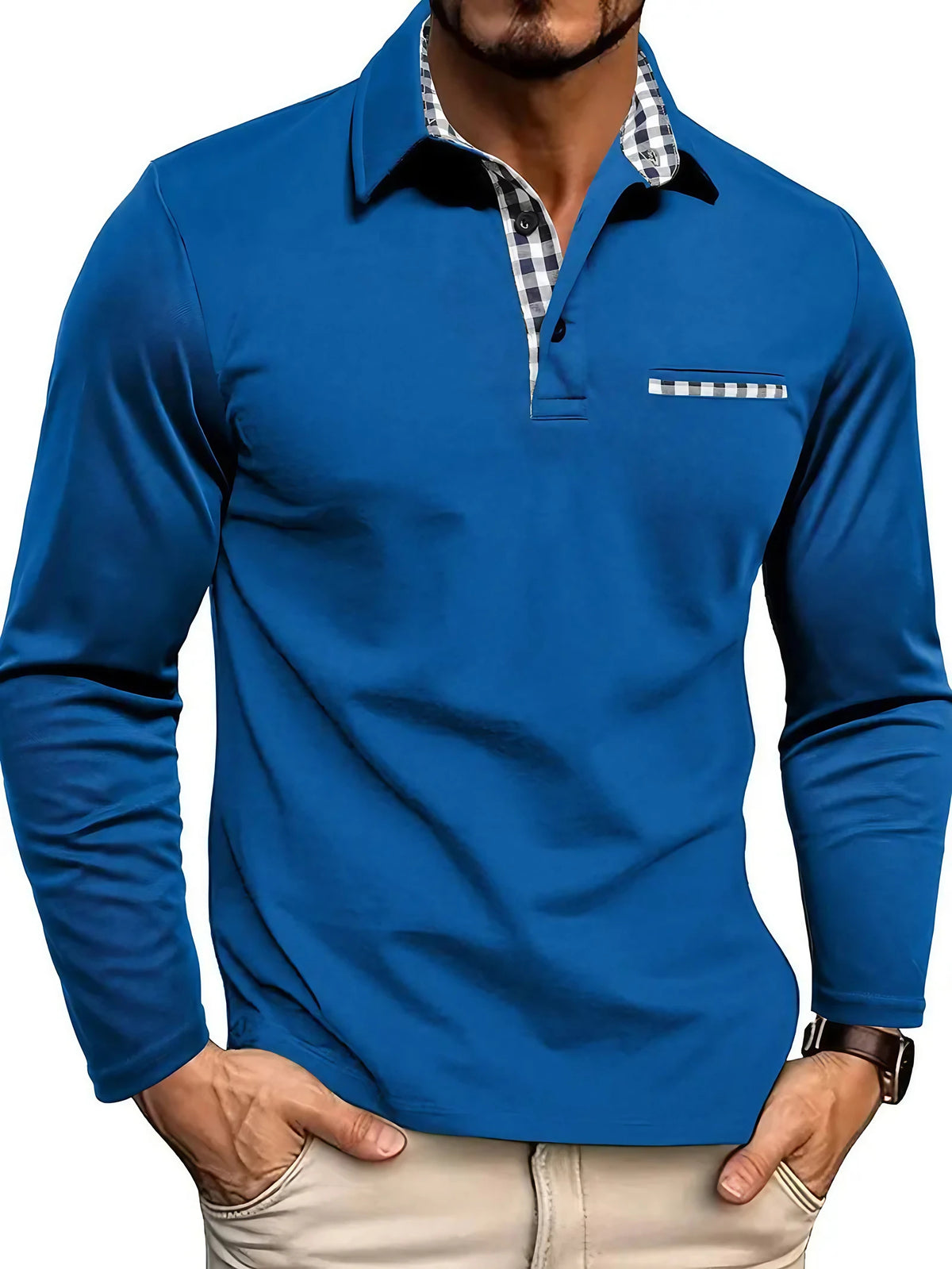 Polo homme à manches longues pour l'été, cinq coloris, du S au 2XL, bleu