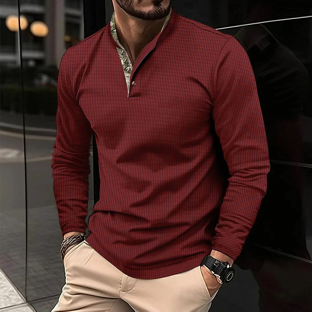 Polo homme à manches longues, col contrasté, six coloris, rouge