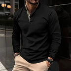 Polo homme à manches longues, col contrasté, six coloris, noir