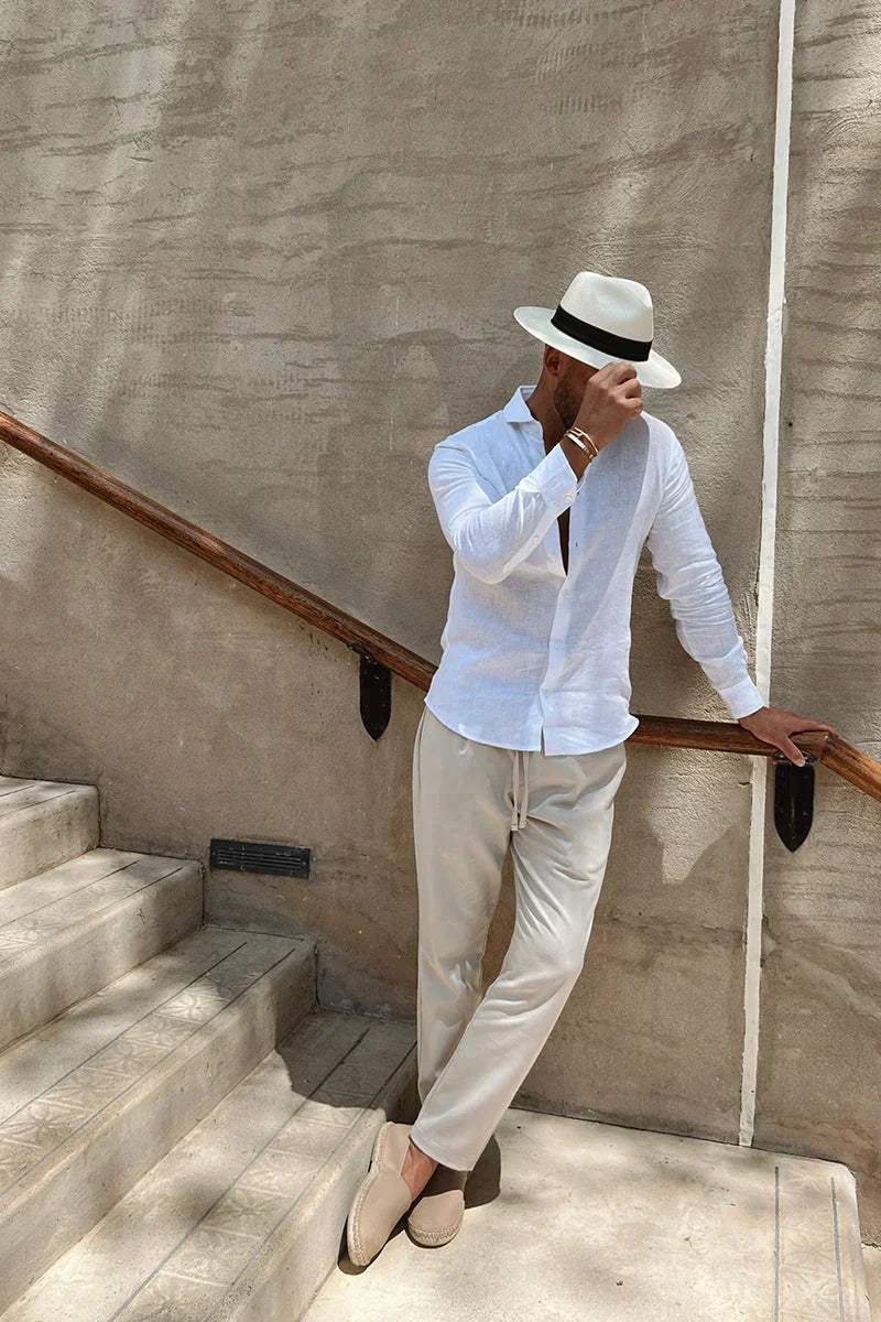 Polo homme à manches longues, coupe décontractée, blanc