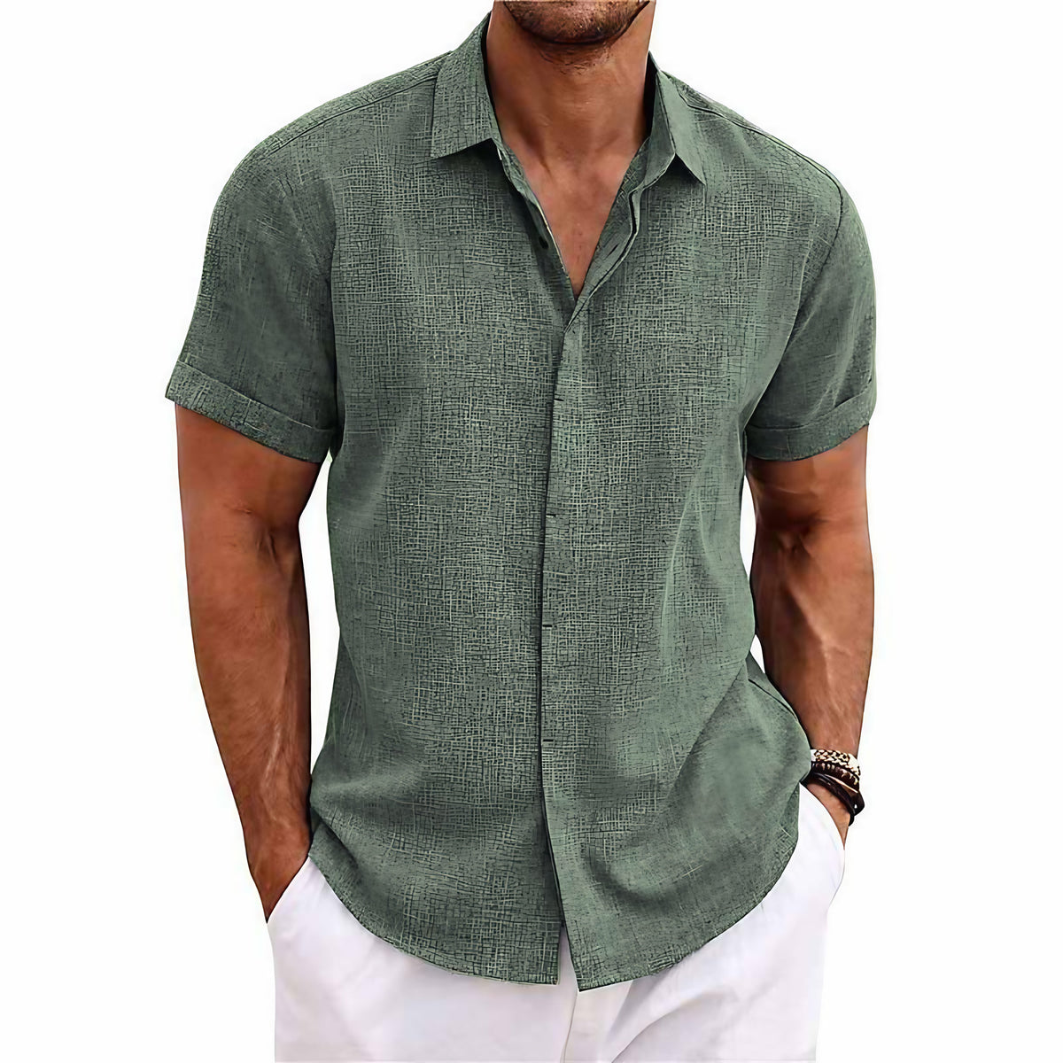 Chemise homme à col revers pour l'été, neuf coloris, vert armée