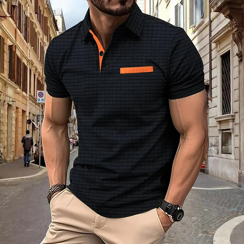 Polo homme à col classique et patte boutonnée, du S au 3XL, noir