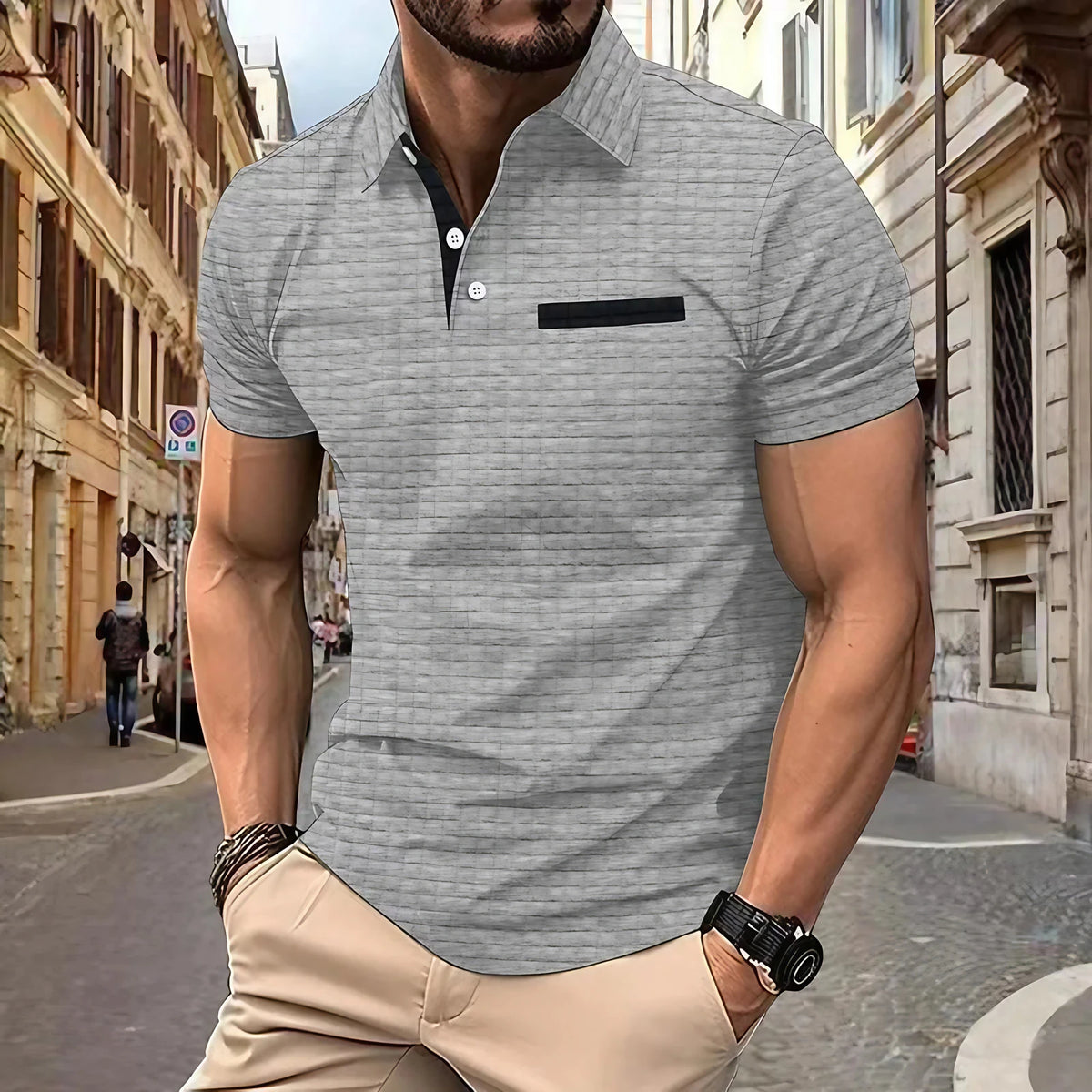 Polo homme à col classique et patte boutonnée, du S au 3XL, gris
