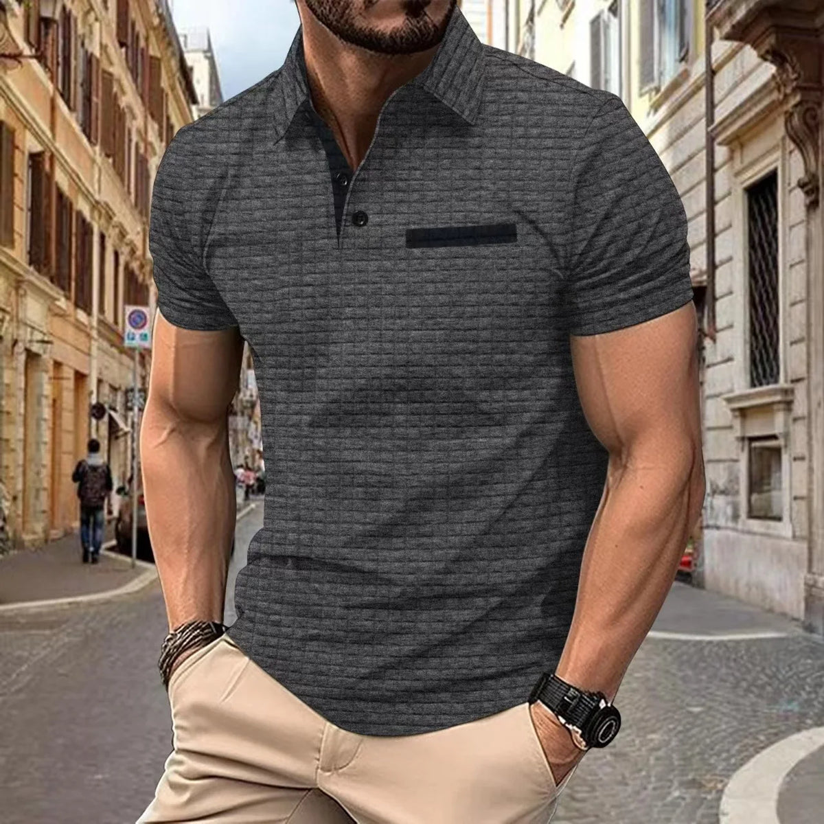 Polo homme à col classique et patte boutonnée, du S au 3XL, gris foncé