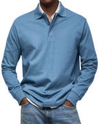 Polo homme à manches longues, poignets côtelés, dix coloris, bleu clair