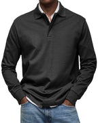 Polo homme à manches longues, poignets côtelés, dix coloris, noir