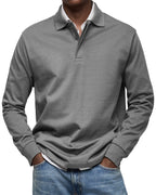 Polo homme à manches longues, poignets côtelés, dix coloris, gris