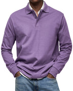 Polo homme à manches longues, poignets côtelés, dix coloris, violet