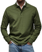 Polo homme à manches longues, poignets côtelés, dix coloris, vert militaire