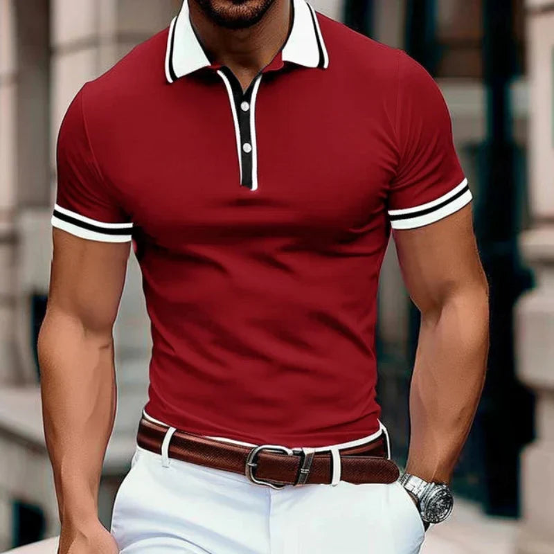 Polo homme d'été coupe ajustée, cinq coloris, du S au 3XL, rouge