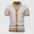 Polo homme en maille striée à col boutonné, beige ou vert, beige