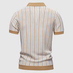 Polo homme en maille striée à col boutonné, beige ou vert