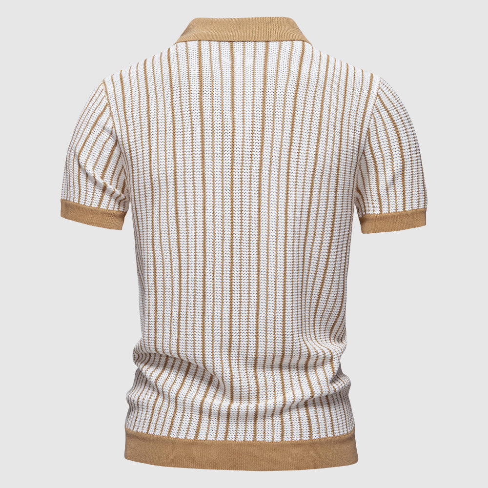 Polo homme en maille striée à col boutonné, beige ou vert