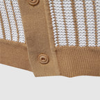 Polo homme en maille striée à col boutonné, beige ou vert