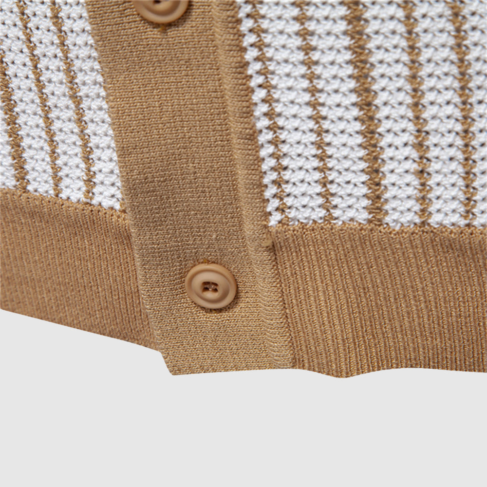 Polo homme en maille striée à col boutonné, beige ou vert