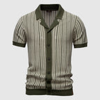 Polo homme en maille striée à col boutonné, beige ou vert, vert