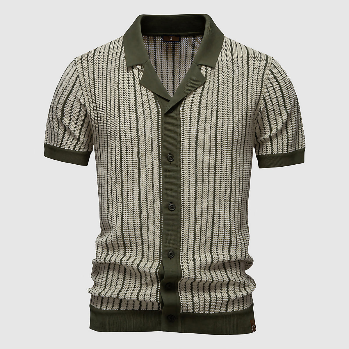 Polo homme en maille striée à col boutonné, beige ou vert, vert
