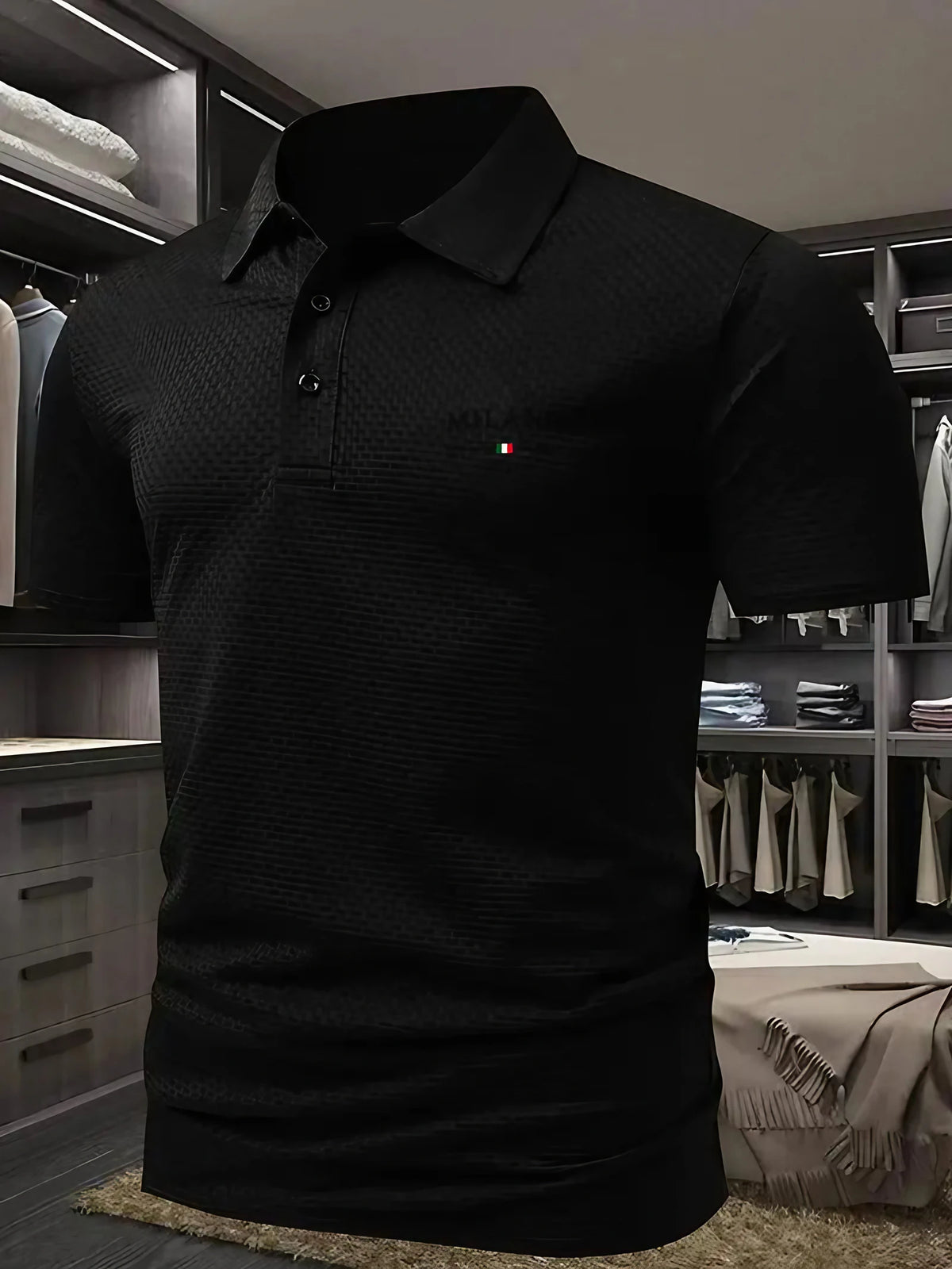 Polo homme à motif géométrique pour l'été, du S au 3XL, noir