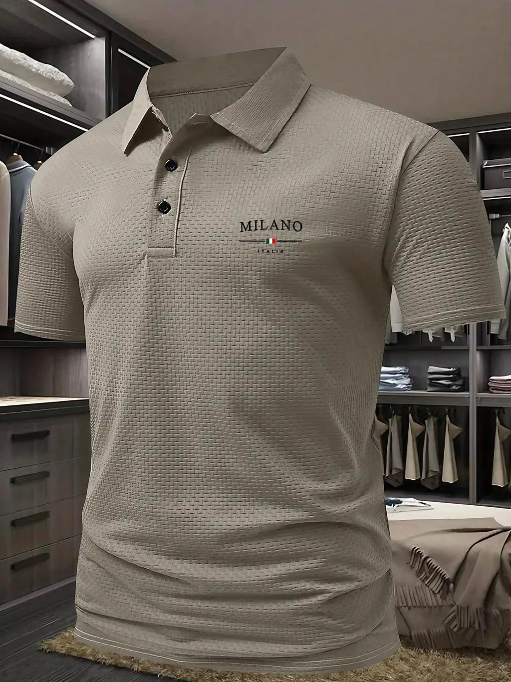 Polo homme à motif géométrique pour l'été, du S au 3XL, kaki