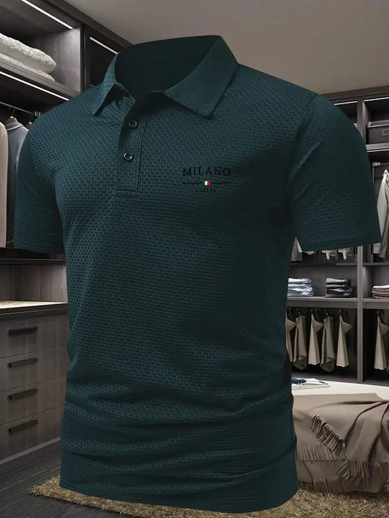 Polo homme à motif géométrique pour l'été, du S au 3XL, vert foncé