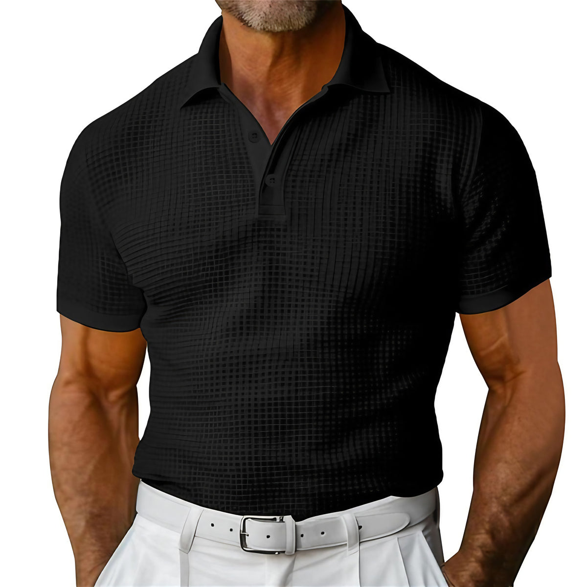 Polo homme à texture gaufrée, coupe ajustée, cinq coloris, noir