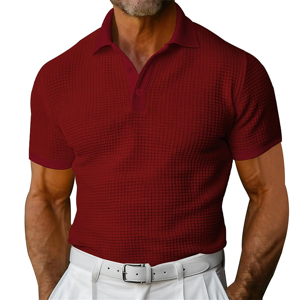 Polo homme à texture gaufrée, coupe ajustée, cinq coloris, rouge