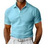 Polo homme à texture gaufrée, coupe ajustée, cinq coloris, bleu