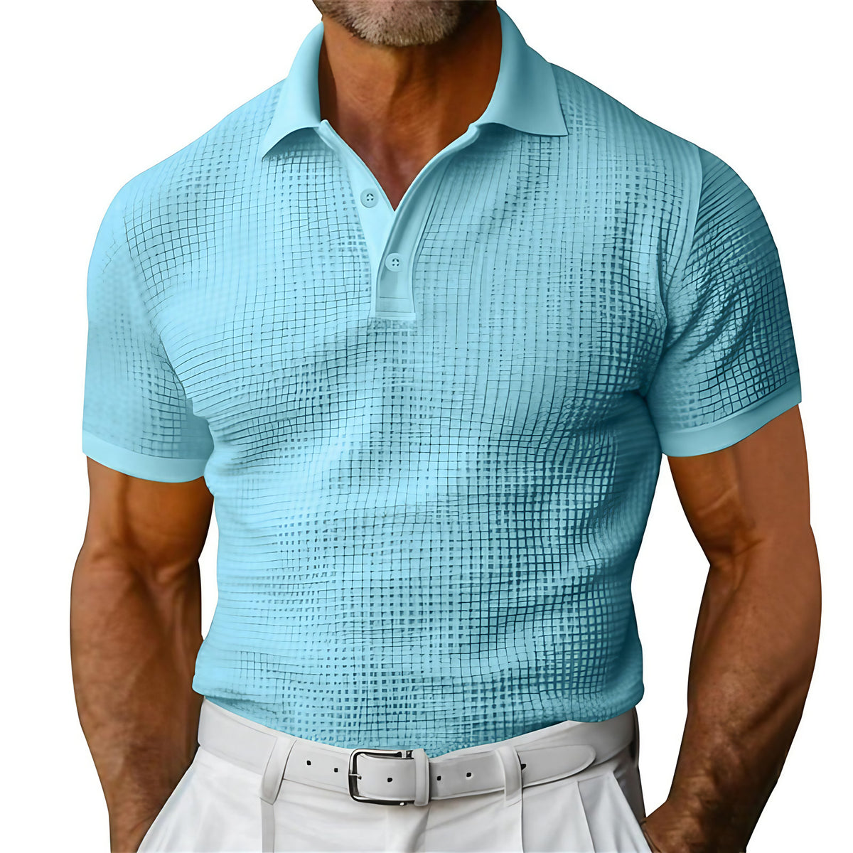 Polo homme à texture gaufrée, coupe ajustée, cinq coloris, bleu