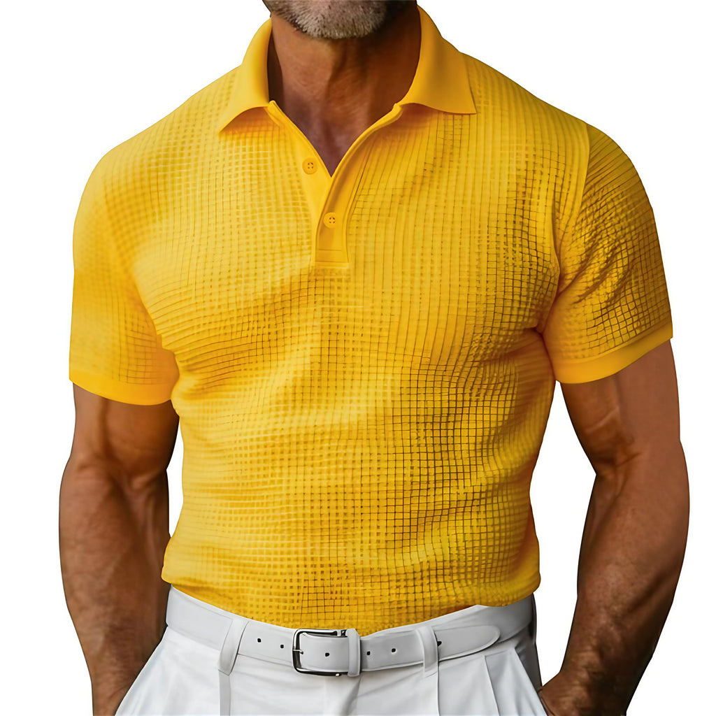 Polo homme à texture gaufrée, coupe ajustée, cinq coloris, jaune
