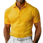 Polo homme à texture gaufrée, coupe ajustée, cinq coloris, jaune