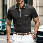 Polo zippé homme à col fermeture éclair, coupe ajustée, gris foncé