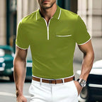 Polo zippé homme à col fermeture éclair, coupe ajustée, vert
