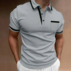 Polo homme classique à manches courtes, patte à deux boutons, gris