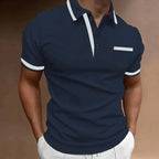 Polo homme classique à manches courtes, patte à deux boutons, bleu foncé