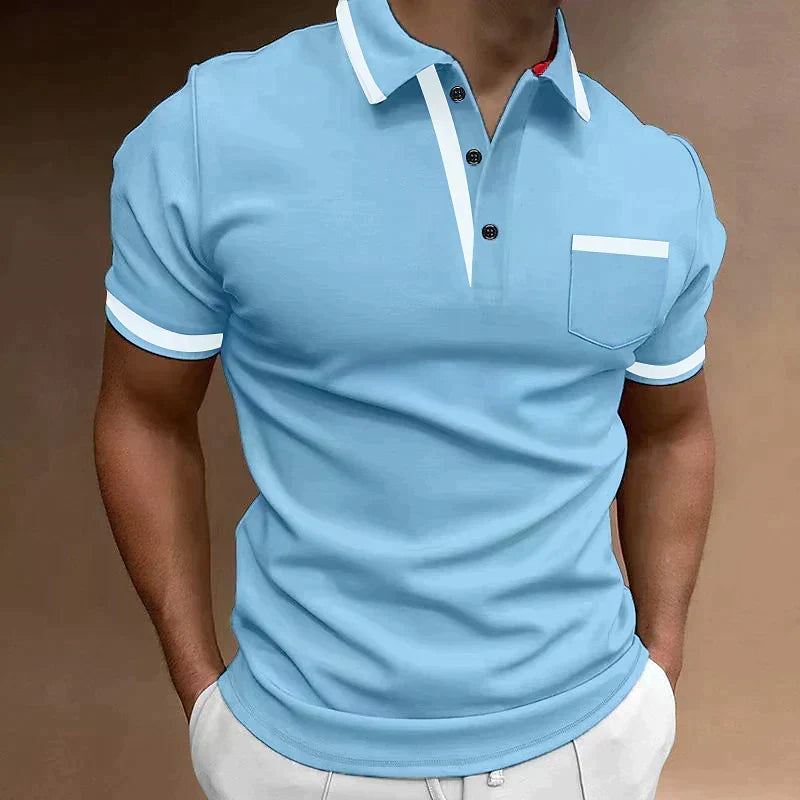 Polo homme classique à manches courtes, patte à deux boutons, bleu