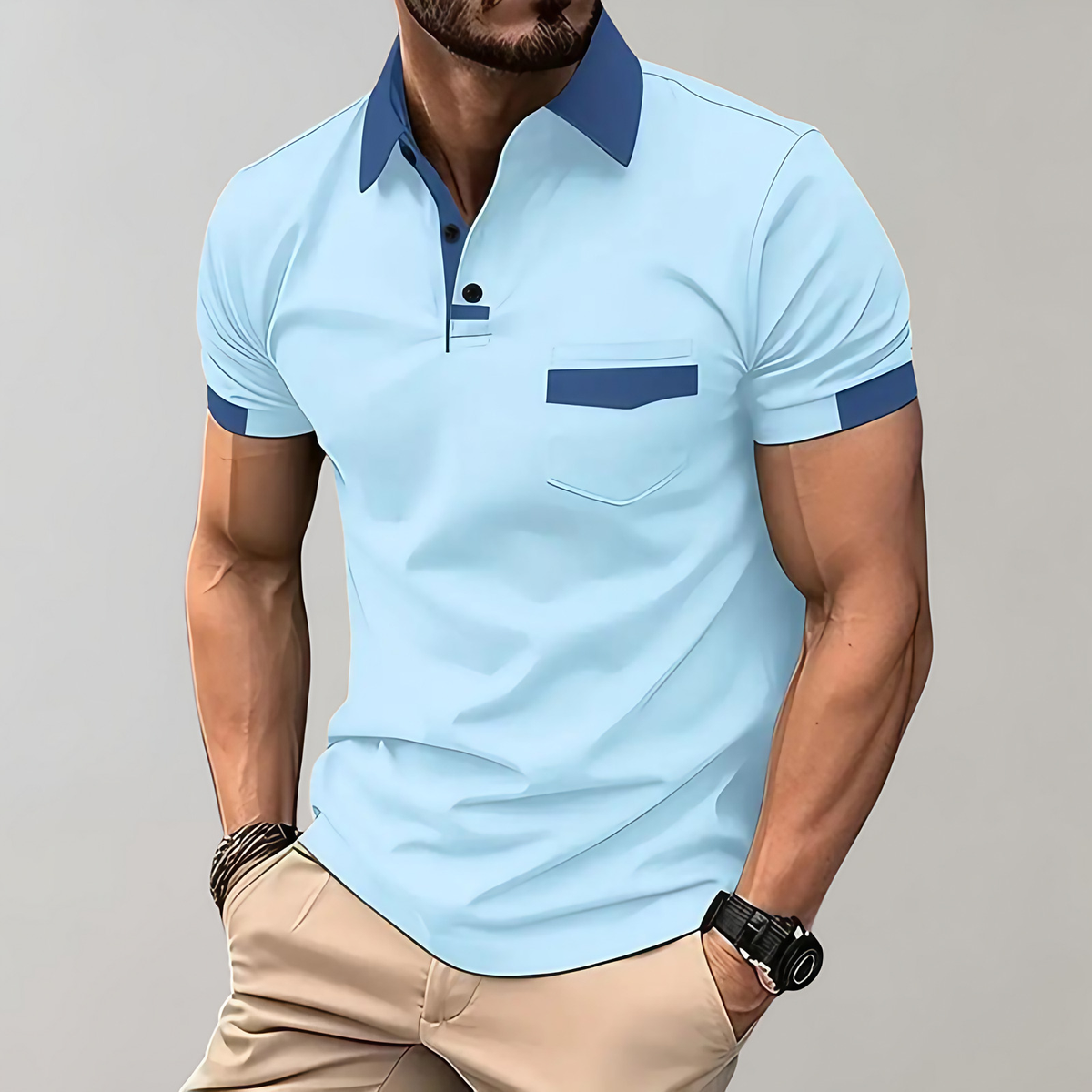 Polo homme à manches courtes, six coloris, du S au 3XL, bleu ciel