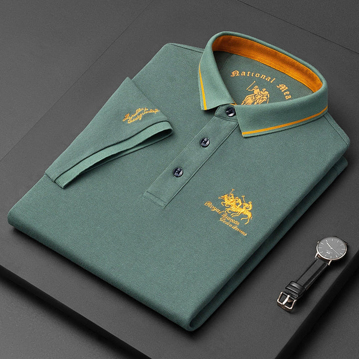 Polo homme coupe classique ajustée, col structuré, six coloris, vert