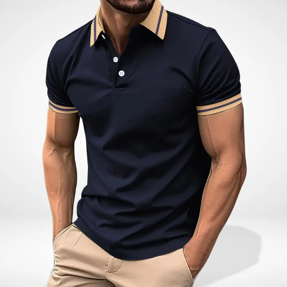Polo homme à col contrasté, manches courtes, du S au 5XL, bleu marine