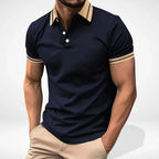 Polo homme à col contrasté, manches courtes, du S au 5XL, bleu marine