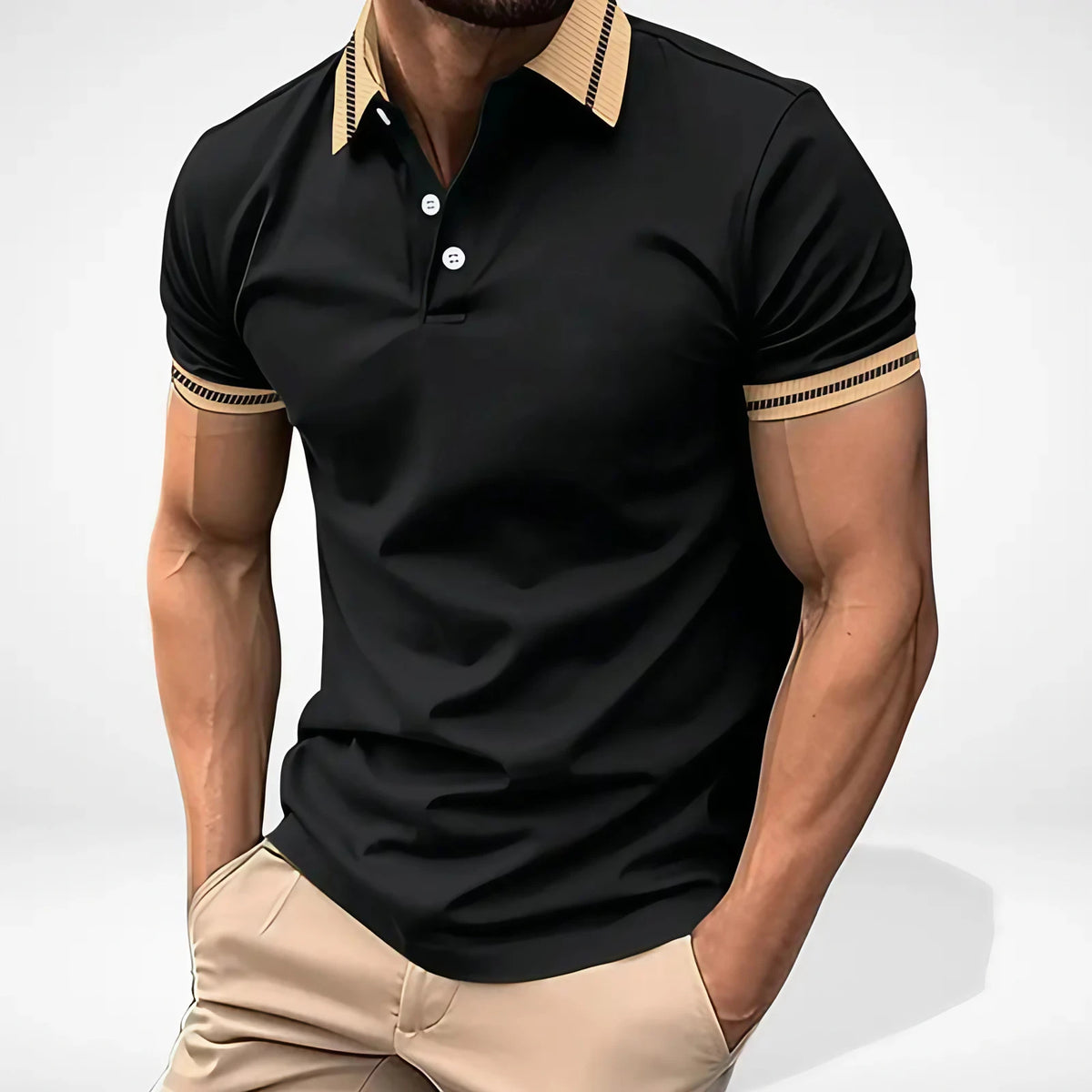 Polo homme à col contrasté, manches courtes, du S au 5XL, noir