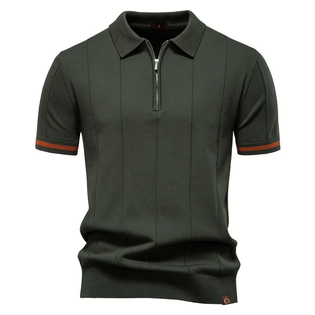 Polo homme à col zippé, manches courtes, six coloris, vert militaire