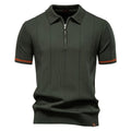 Polo homme à col zippé, manches courtes, six coloris, vert militaire