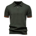 Polo homme à col zippé, manches courtes, six coloris, vert militaire