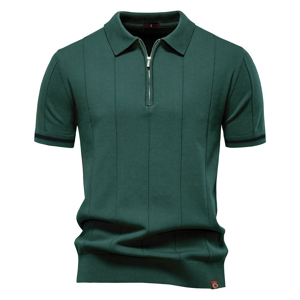 Polo homme à col zippé, manches courtes, six coloris, vert
