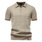 Polo homme à col zippé, manches courtes, six coloris, abricot