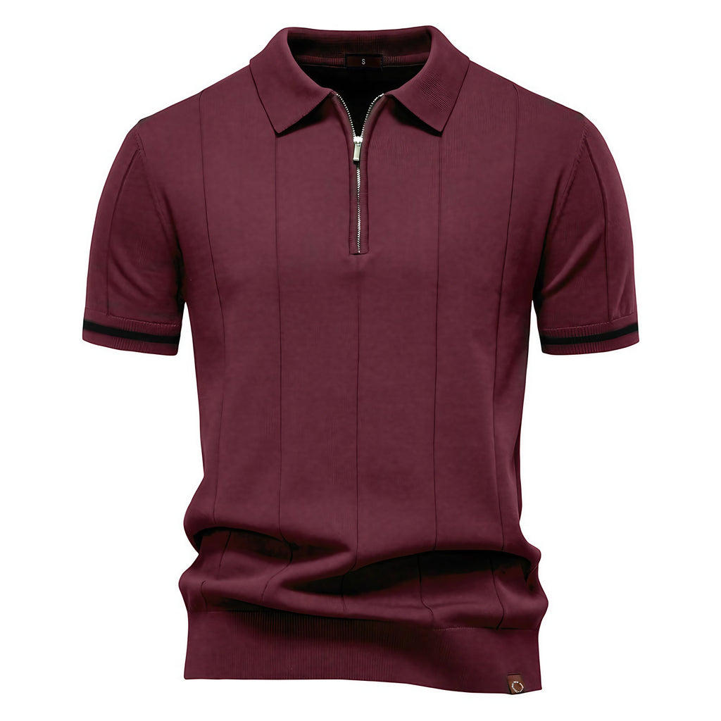 Polo homme à col zippé, manches courtes, six coloris, rouge